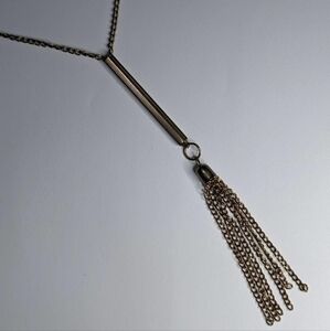 Vintage Golden Tone Sliding Tube Lariat Tassel Chain Necklace Double Hook Clasps